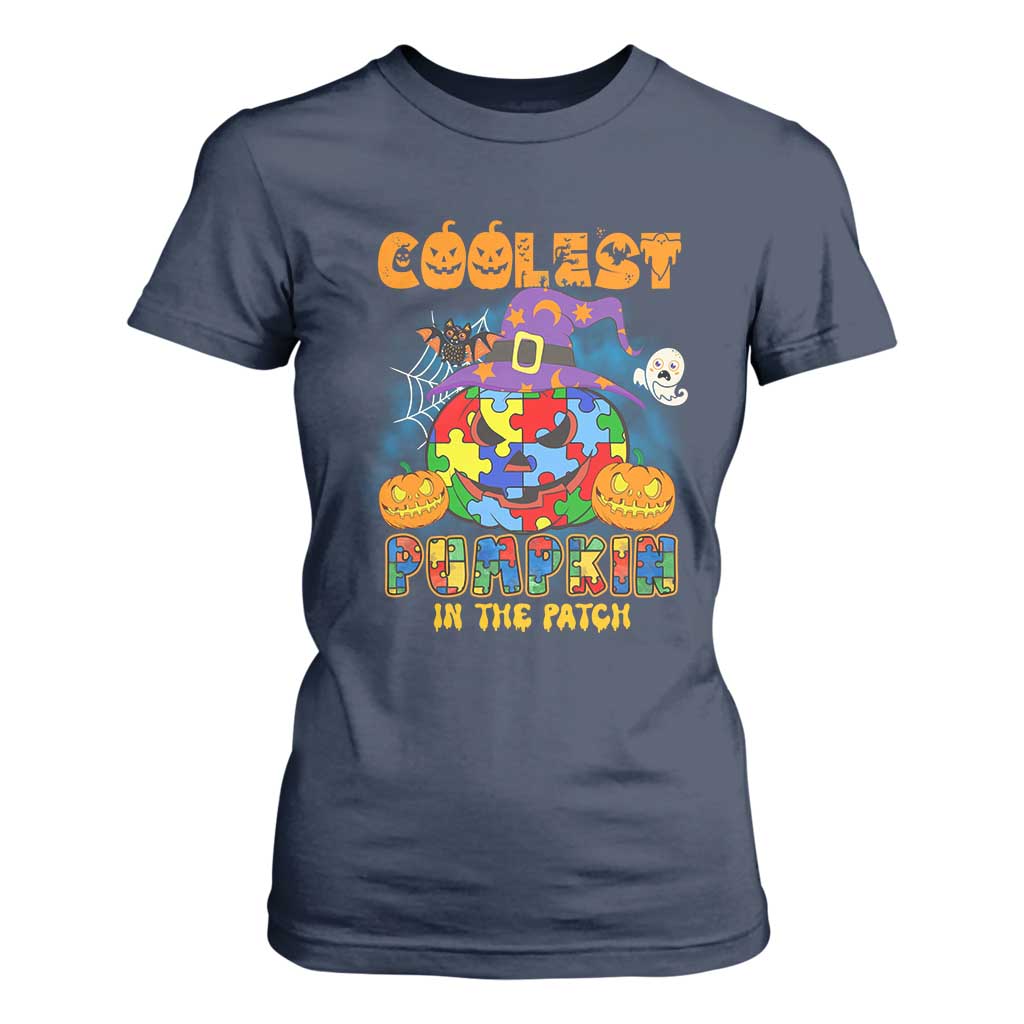 Funny Autism Support Coolest Halloween Pumpkin In The Patch T Shirt For Women