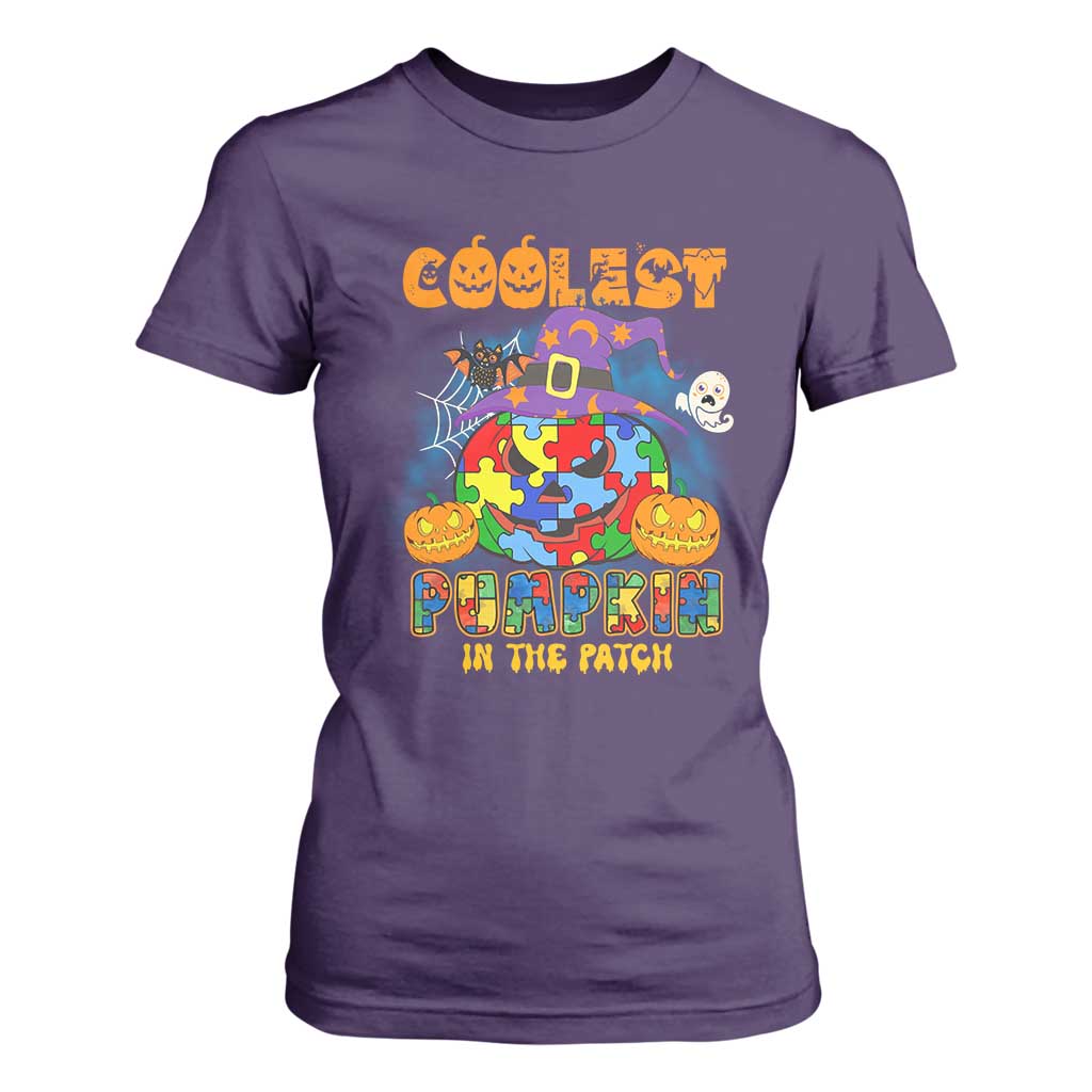 Funny Autism Support Coolest Halloween Pumpkin In The Patch T Shirt For Women