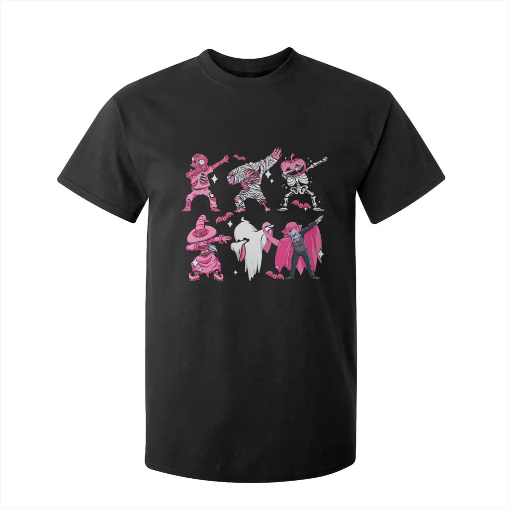 Halloween Breast Cancer Support Squad T Shirt For Kid Dabbing Skeleton Zombie Pink Ribbon