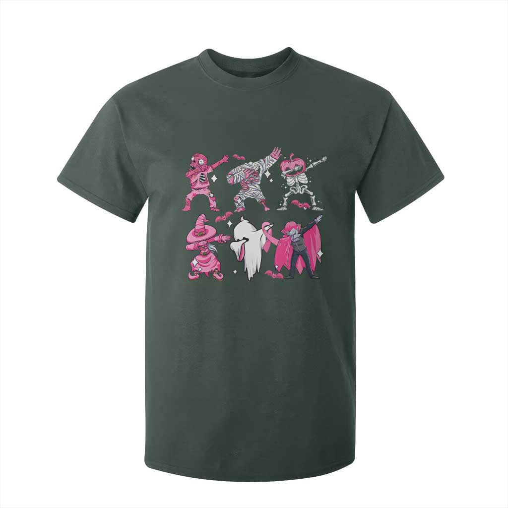 Halloween Breast Cancer Support Squad T Shirt For Kid Dabbing Skeleton Zombie Pink Ribbon