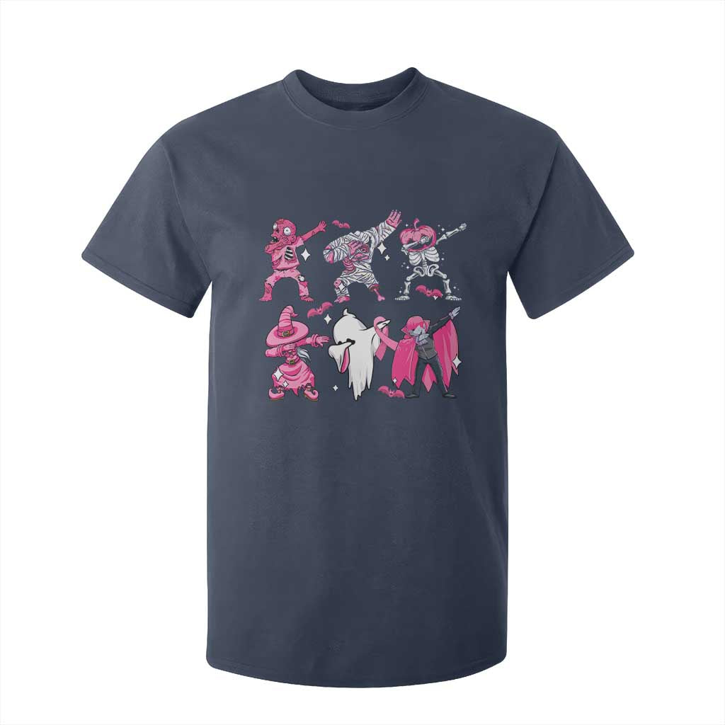 Halloween Breast Cancer Support Squad T Shirt For Kid Dabbing Skeleton Zombie Pink Ribbon