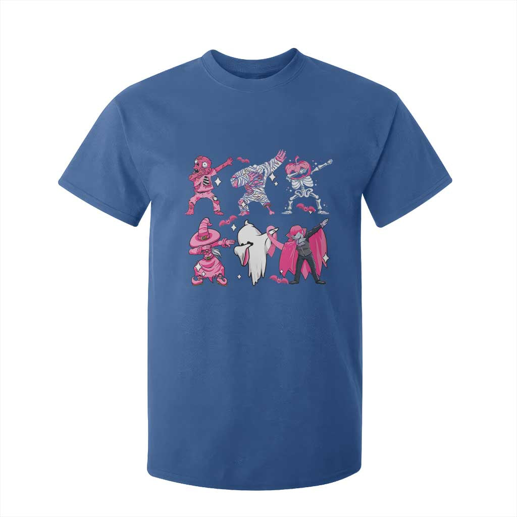 Halloween Breast Cancer Support Squad T Shirt For Kid Dabbing Skeleton Zombie Pink Ribbon
