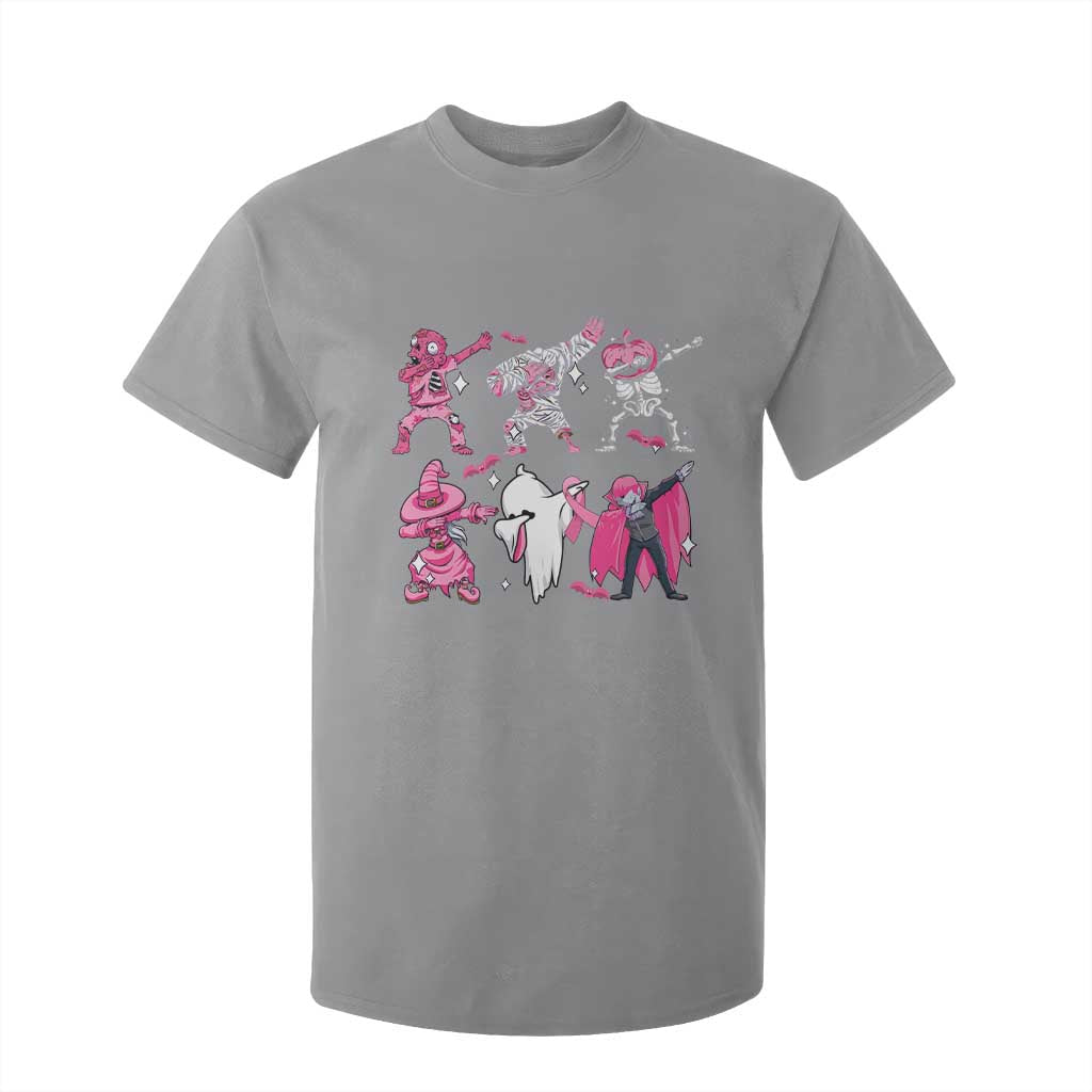 Halloween Breast Cancer Support Squad T Shirt For Kid Dabbing Skeleton Zombie Pink Ribbon