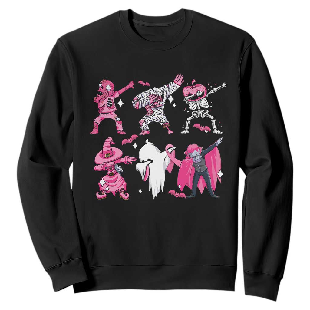 Halloween Breast Cancer Support Squad Sweatshirt Dabbing Skeleton Zombie Pink Ribbon