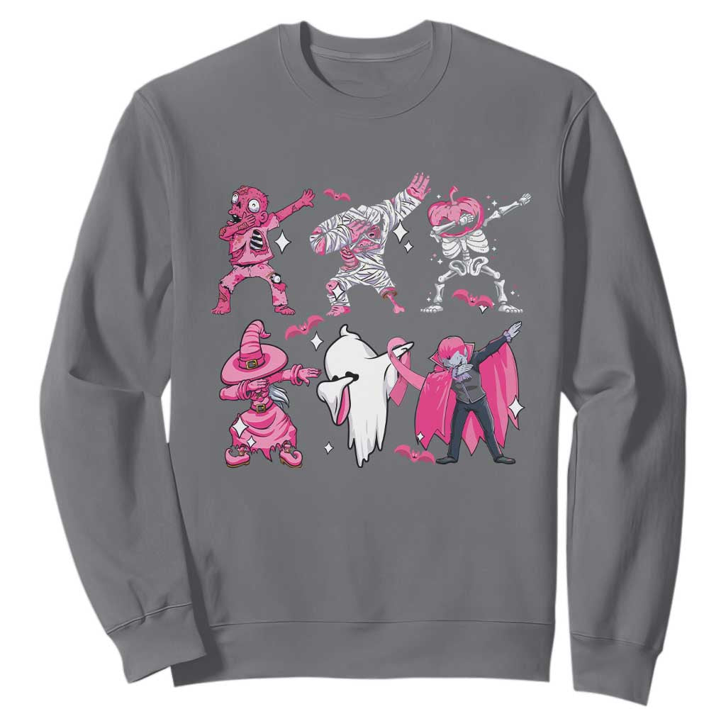 Halloween Breast Cancer Support Squad Sweatshirt Dabbing Skeleton Zombie Pink Ribbon