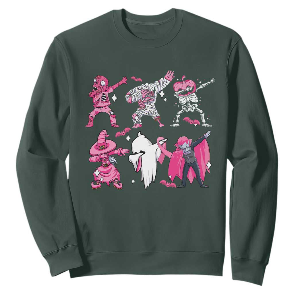 Halloween Breast Cancer Support Squad Sweatshirt Dabbing Skeleton Zombie Pink Ribbon