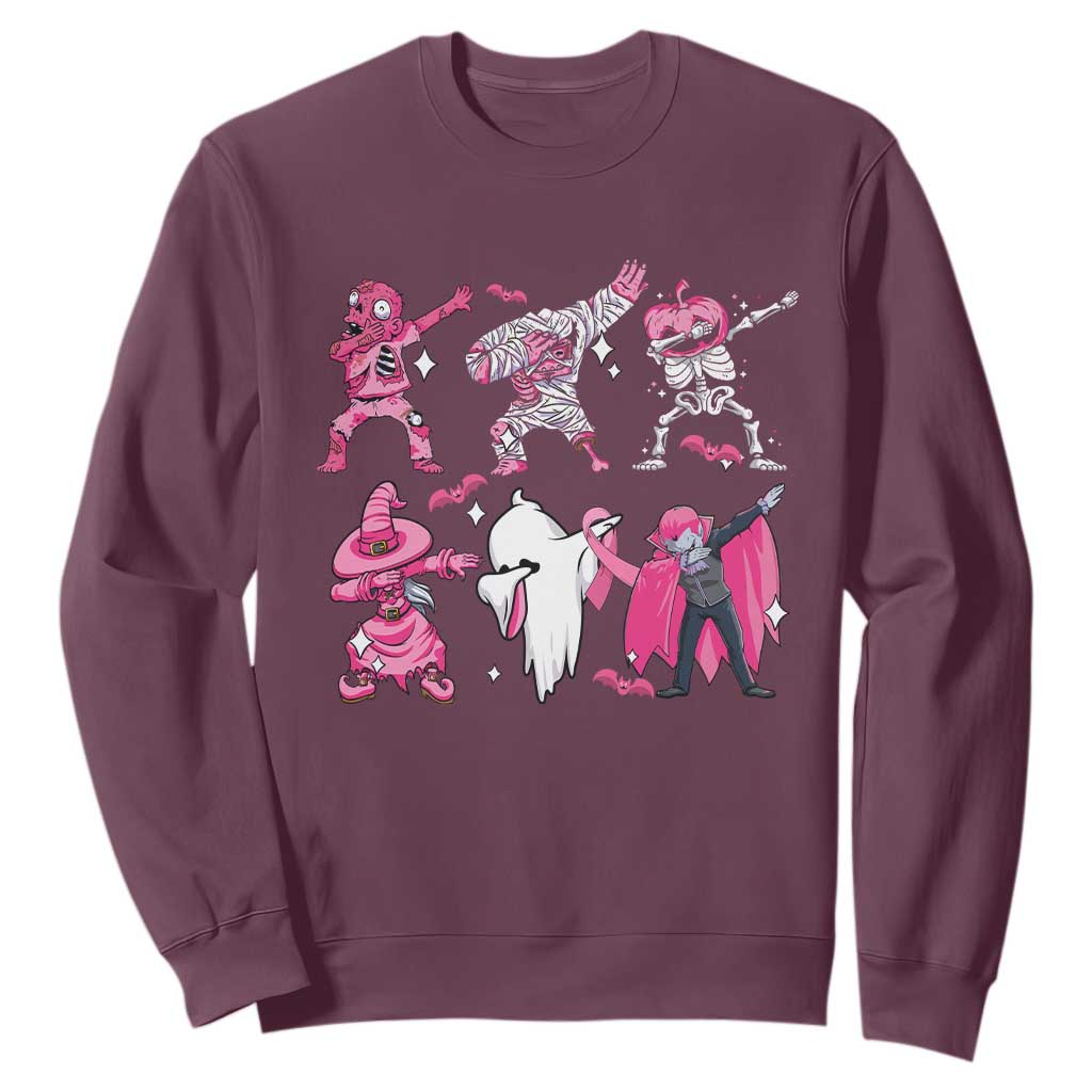 Halloween Breast Cancer Support Squad Sweatshirt Dabbing Skeleton Zombie Pink Ribbon