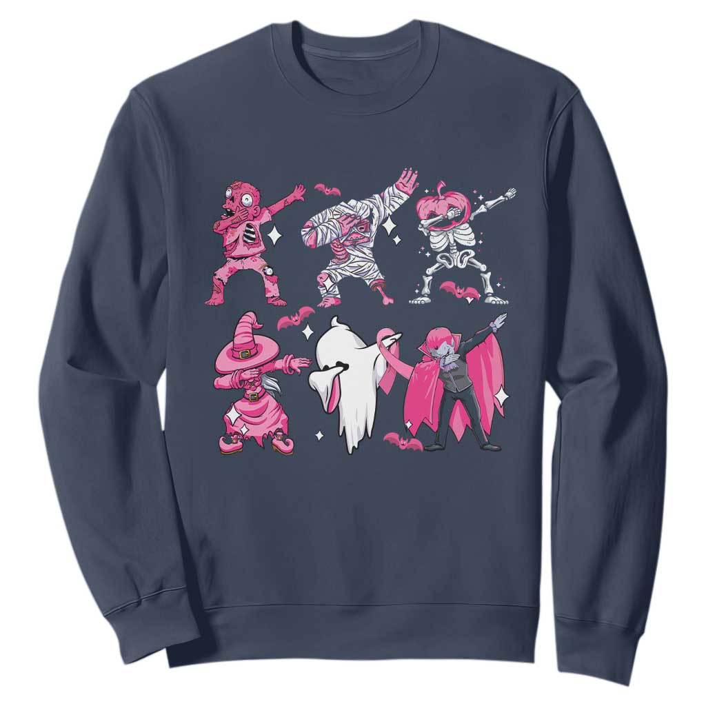 Halloween Breast Cancer Support Squad Sweatshirt Dabbing Skeleton Zombie Pink Ribbon