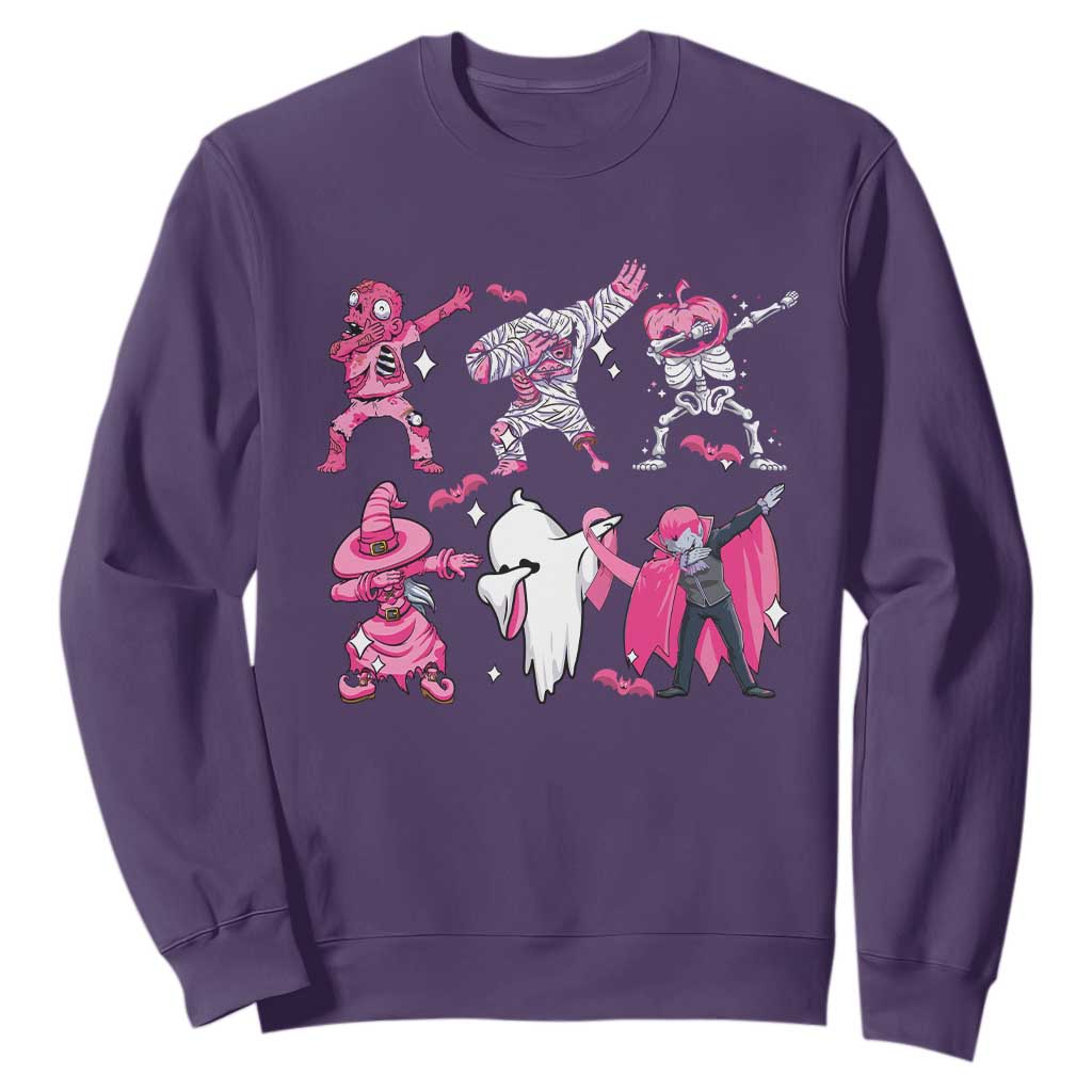 Halloween Breast Cancer Support Squad Sweatshirt Dabbing Skeleton Zombie Pink Ribbon