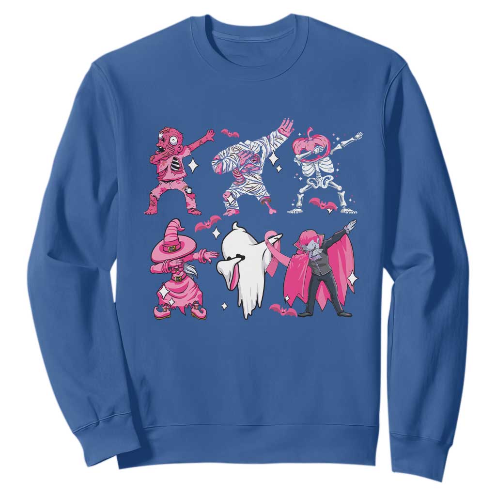Halloween Breast Cancer Support Squad Sweatshirt Dabbing Skeleton Zombie Pink Ribbon