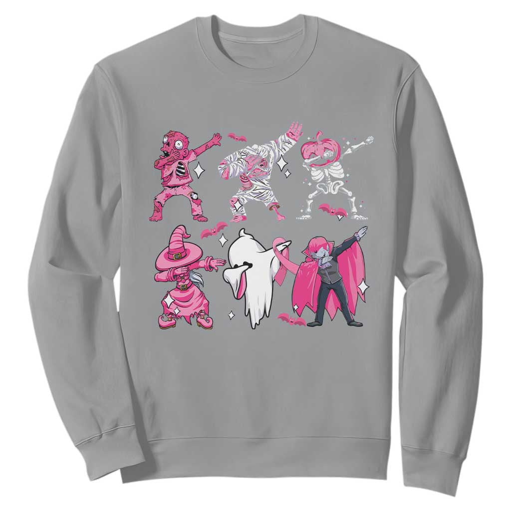 Halloween Breast Cancer Support Squad Sweatshirt Dabbing Skeleton Zombie Pink Ribbon
