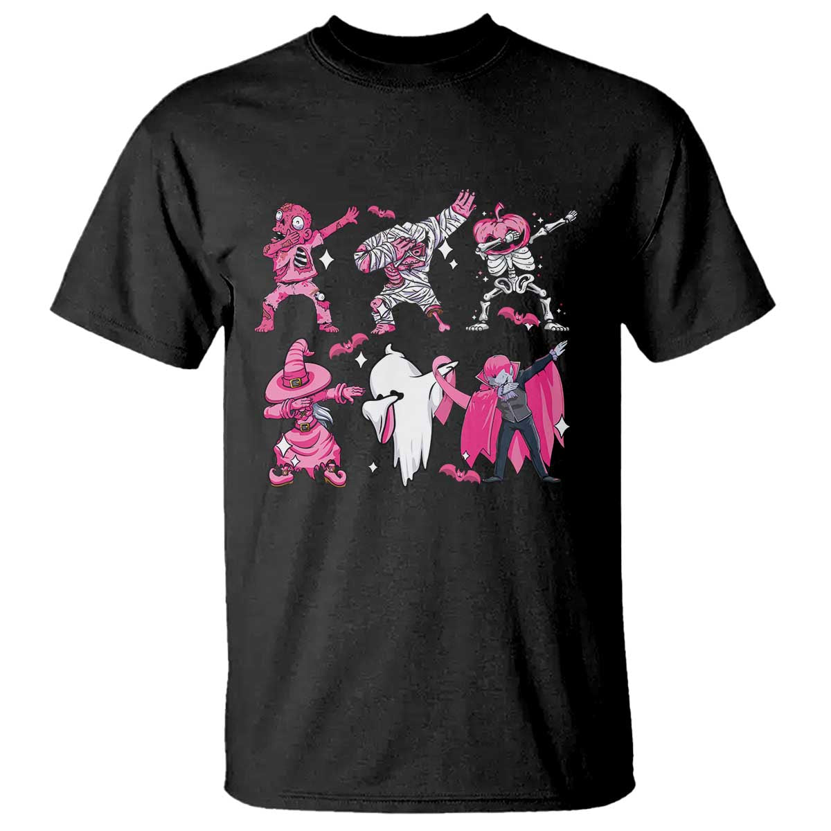 Halloween Breast Cancer Support Squad T Shirt Dabbing Skeleton Zombie Pink Ribbon