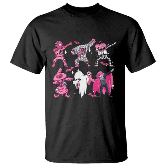 Halloween Breast Cancer Support Squad T Shirt Dabbing Skeleton Zombie Pink Ribbon