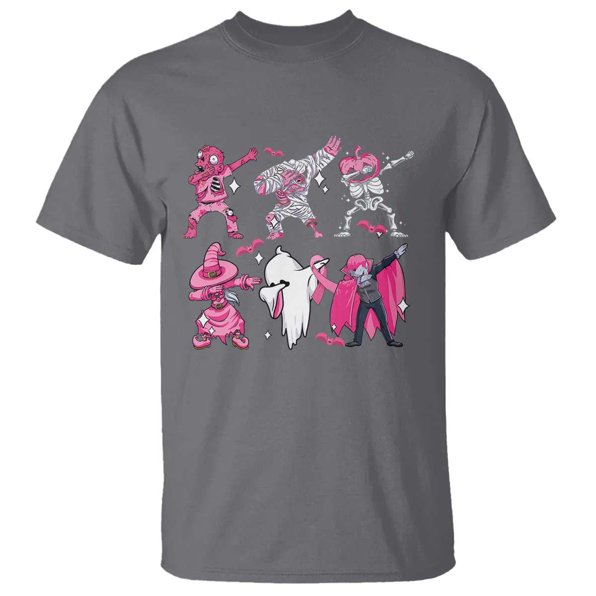 Halloween Breast Cancer Support Squad T Shirt Dabbing Skeleton Zombie Pink Ribbon