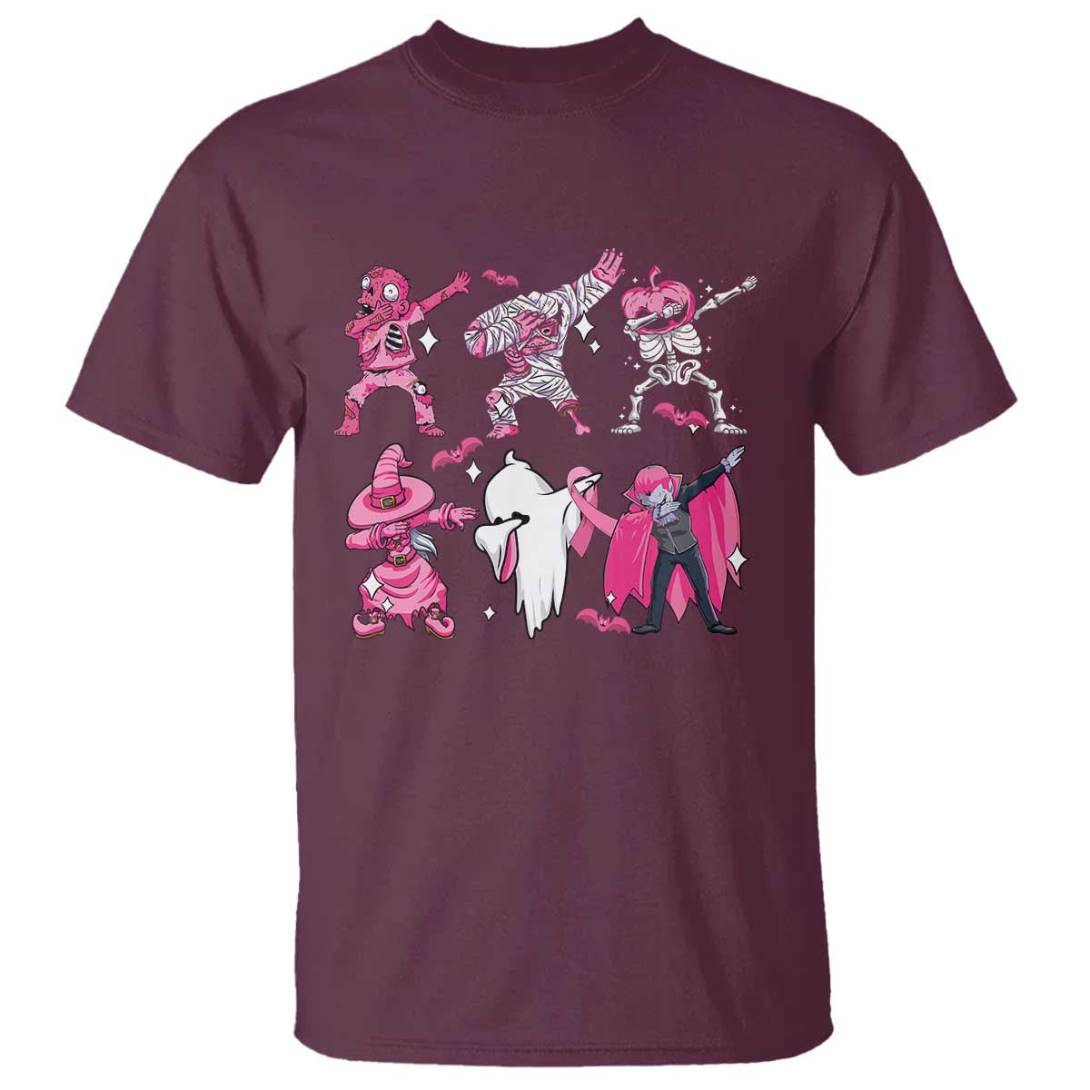 Halloween Breast Cancer Support Squad T Shirt Dabbing Skeleton Zombie Pink Ribbon