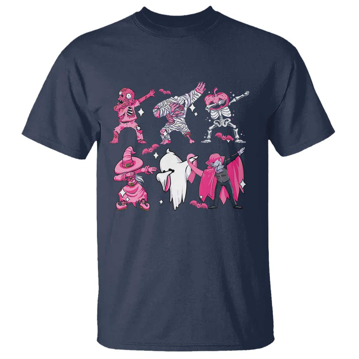 Halloween Breast Cancer Support Squad T Shirt Dabbing Skeleton Zombie Pink Ribbon