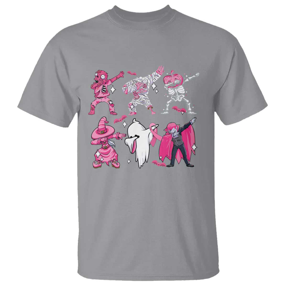 Halloween Breast Cancer Support Squad T Shirt Dabbing Skeleton Zombie Pink Ribbon