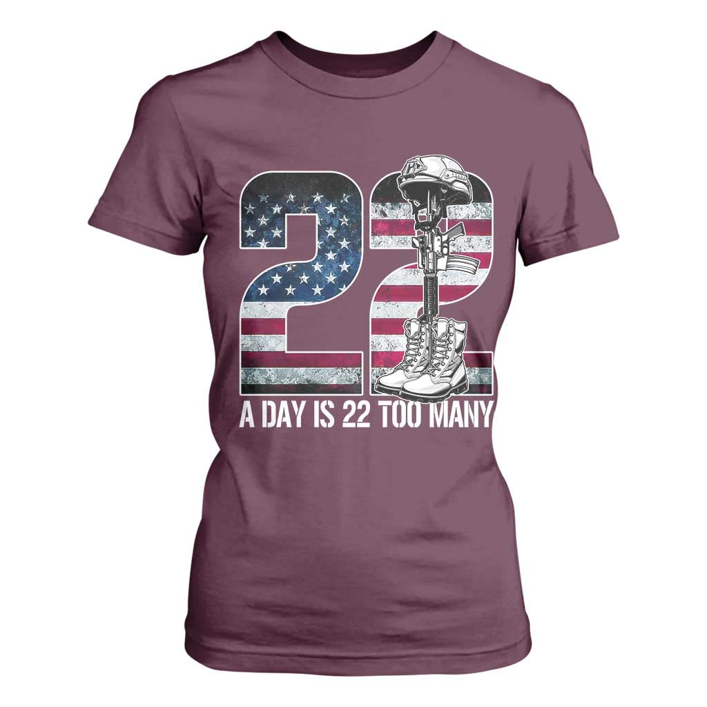 Veteran Suicide Prevention Support T Shirt For Women 22 A Day is 22 Too Many Veteran Lives Matter