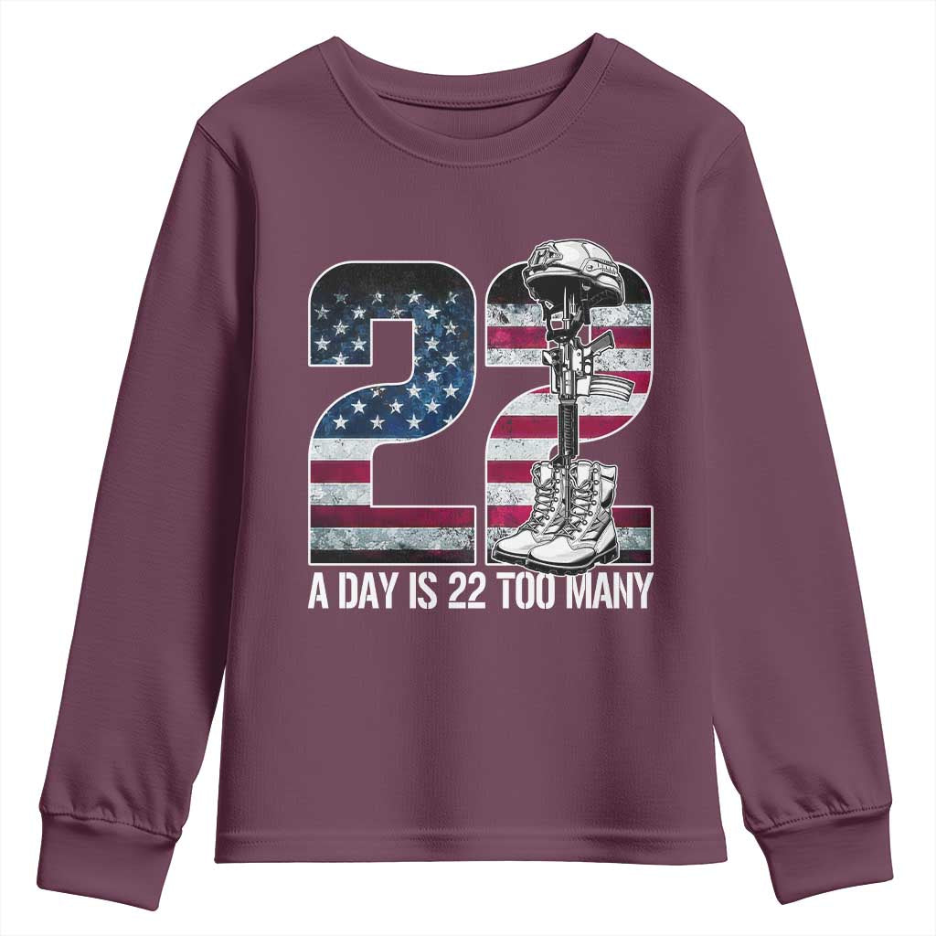 Veteran Suicide Prevention Support Youth Sweatshirt 22 A Day is 22 Too Many Veteran Lives Matter