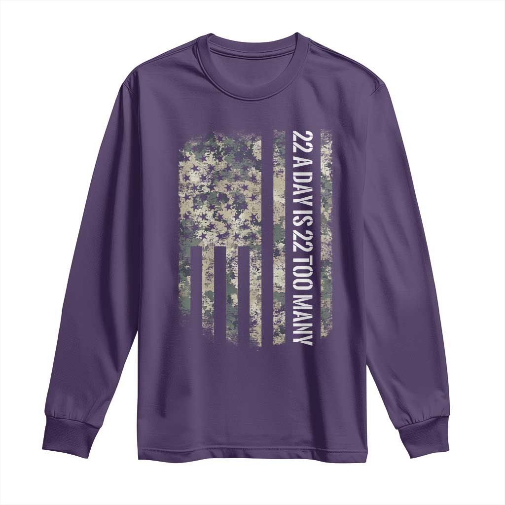 Veteran Suicide Prevention Support Long Sleeve Shirt USA Flag 22 A Day Is 22 Too Many