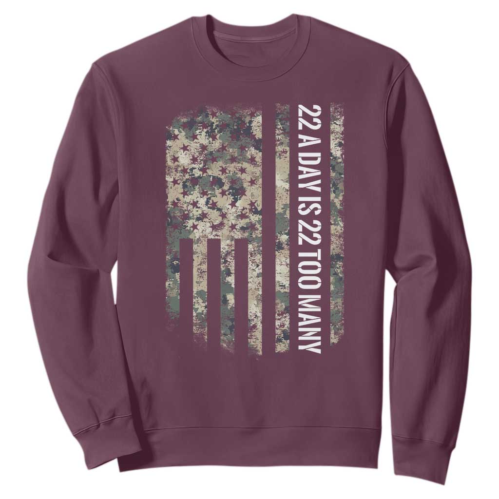 Veteran Suicide Prevention Support Sweatshirt USA Flag 22 A Day Is 22 Too Many