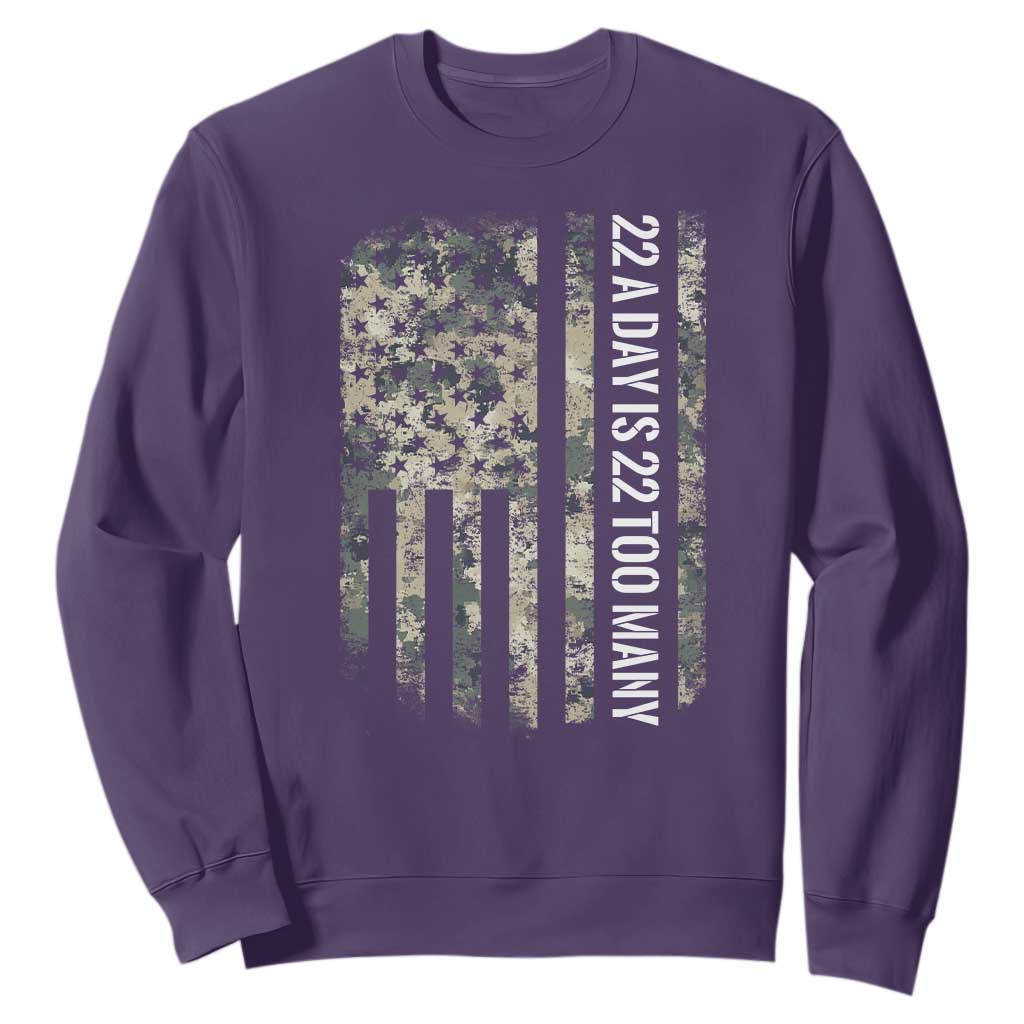 Veteran Suicide Prevention Support Sweatshirt USA Flag 22 A Day Is 22 Too Many
