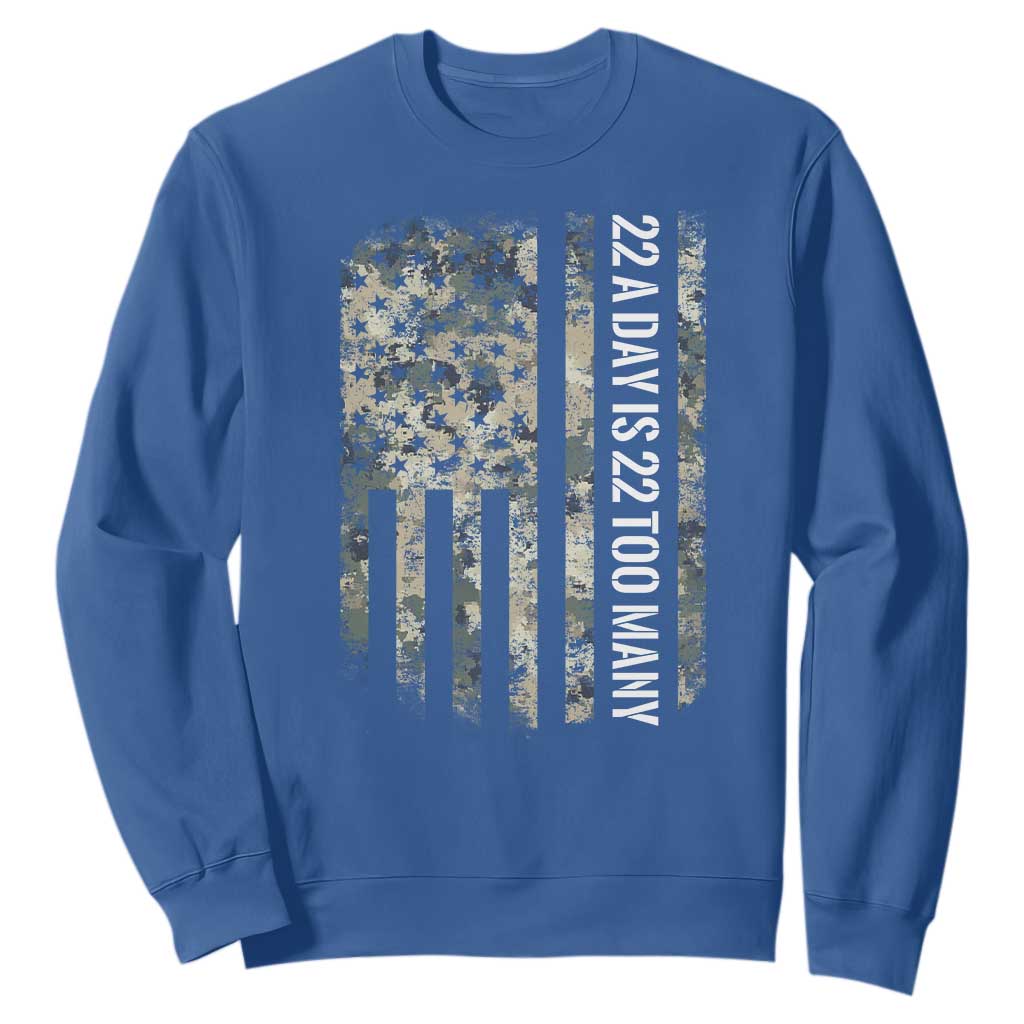 Veteran Suicide Prevention Support Sweatshirt USA Flag 22 A Day Is 22 Too Many