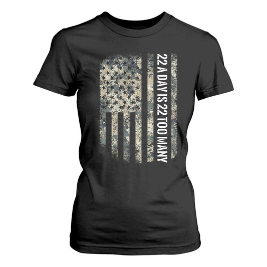 Veteran Suicide Prevention Support T Shirt For Women USA Flag 22 A Day Is 22 Too Many