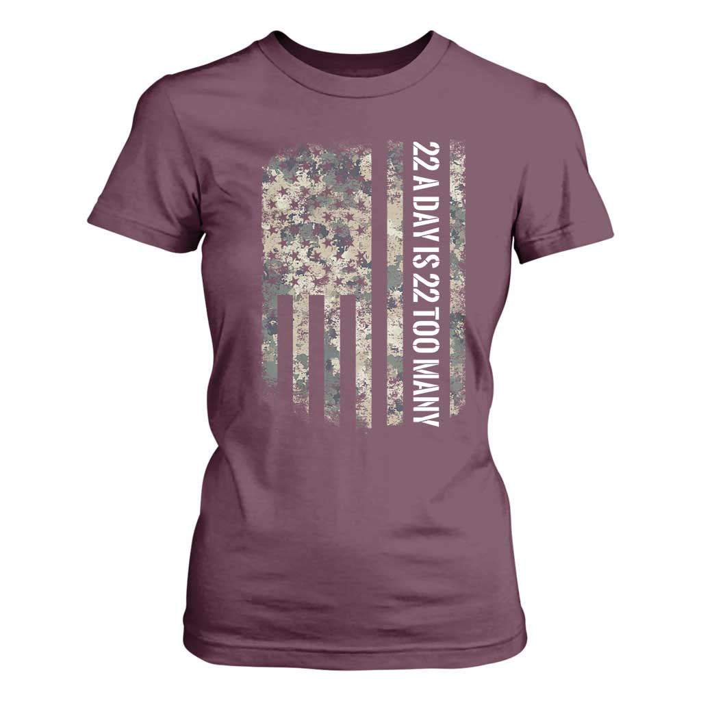 Veteran Suicide Prevention Support T Shirt For Women USA Flag 22 A Day Is 22 Too Many