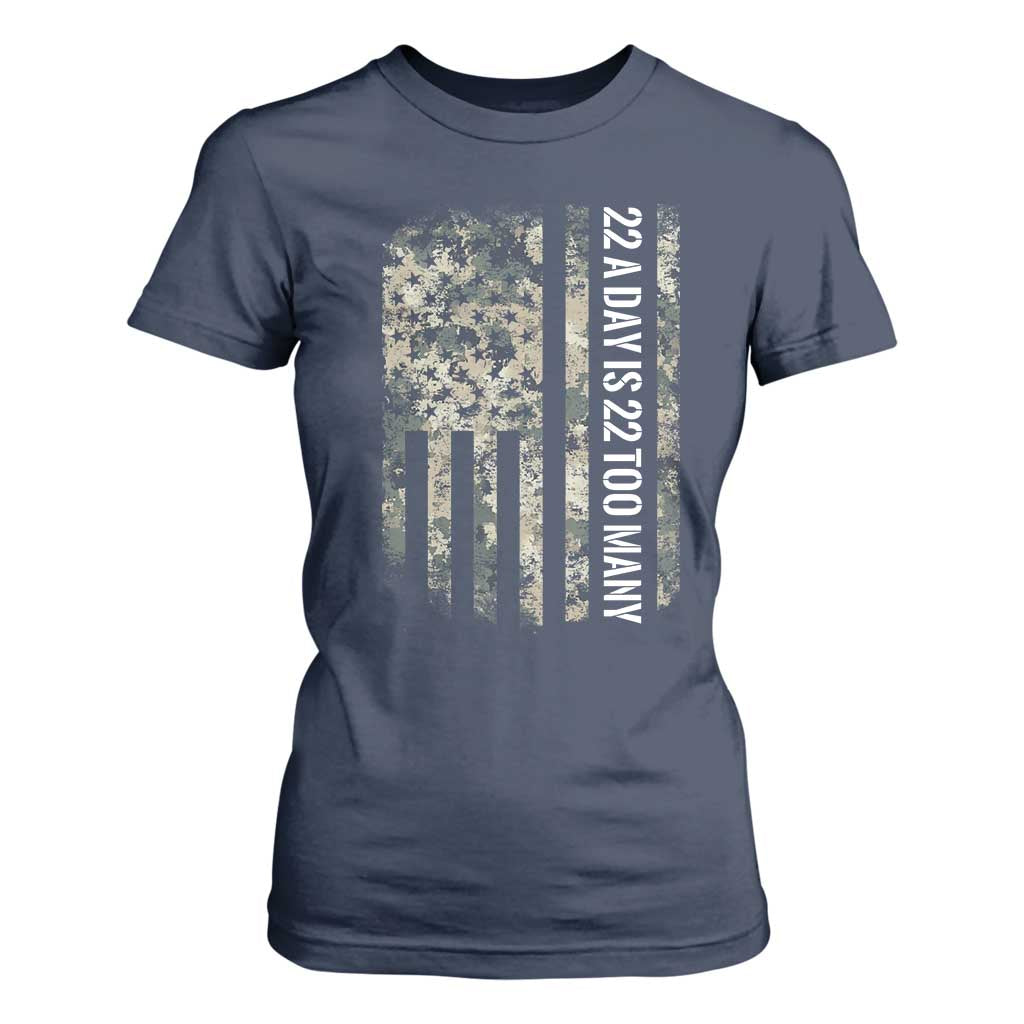 Veteran Suicide Prevention Support T Shirt For Women USA Flag 22 A Day Is 22 Too Many