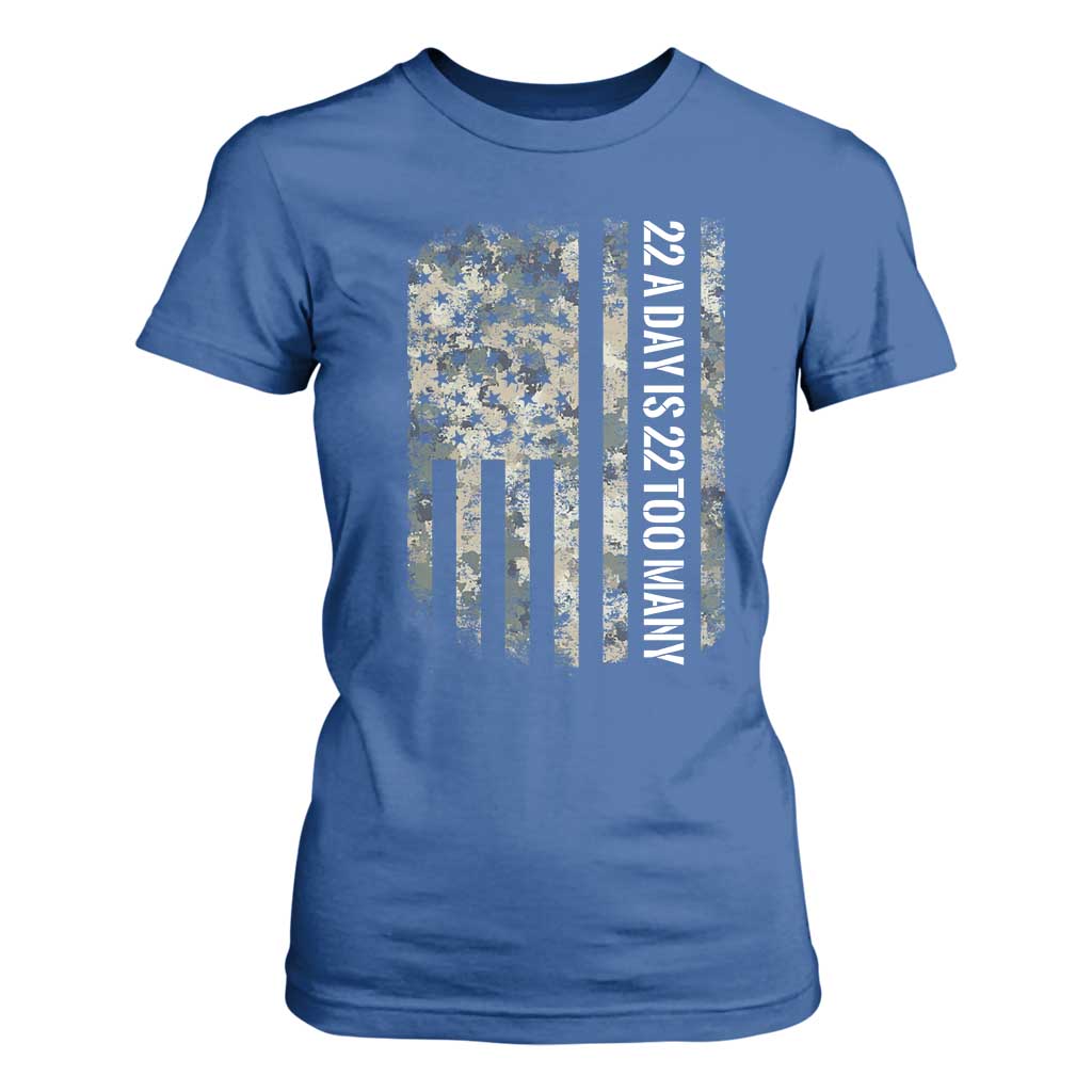 Veteran Suicide Prevention Support T Shirt For Women USA Flag 22 A Day Is 22 Too Many