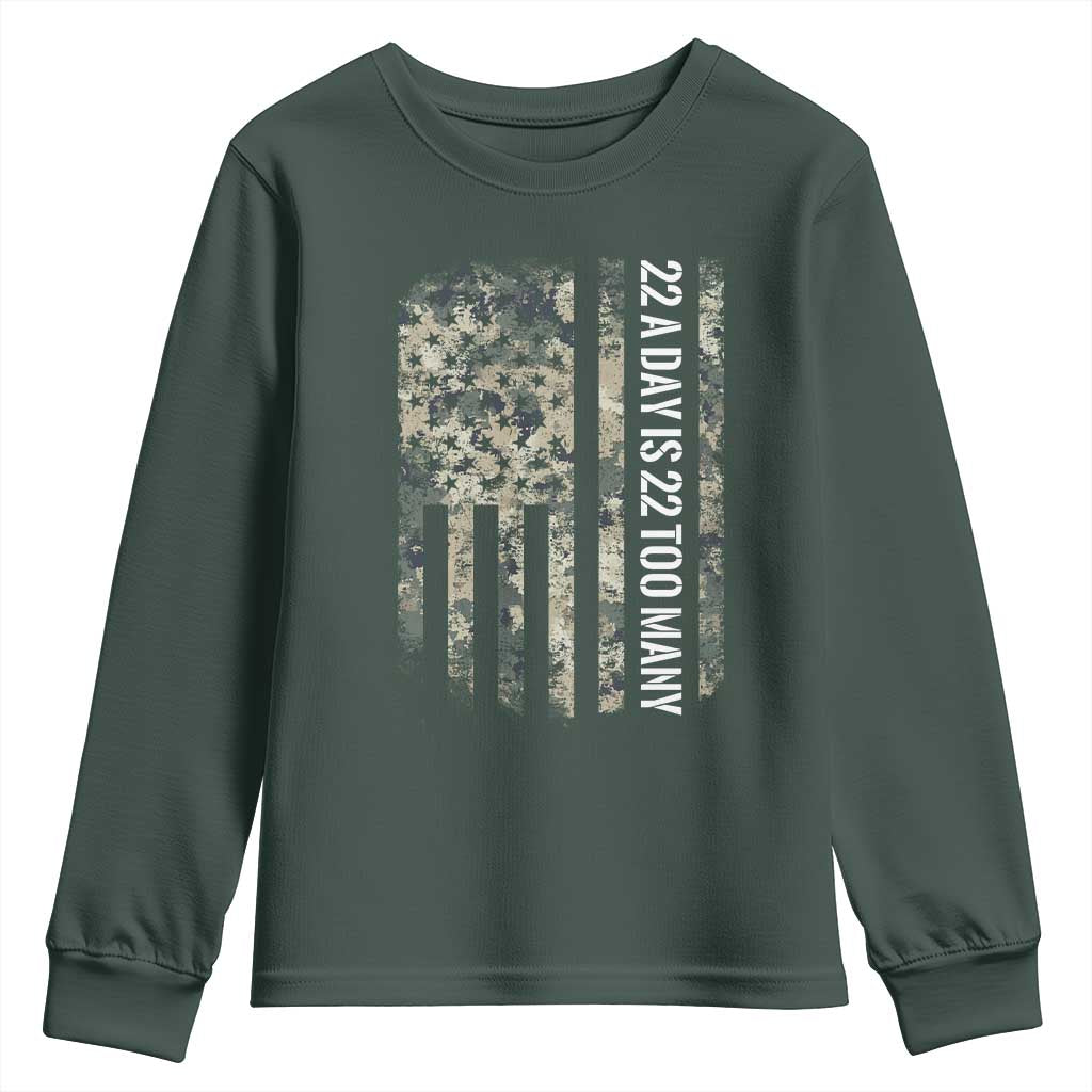 Veteran Suicide Prevention Support Youth Sweatshirt USA Flag 22 A Day Is 22 Too Many