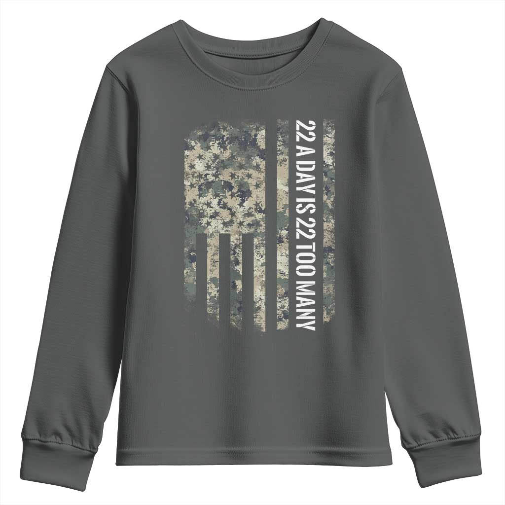 Veteran Suicide Prevention Support Youth Sweatshirt USA Flag 22 A Day Is 22 Too Many