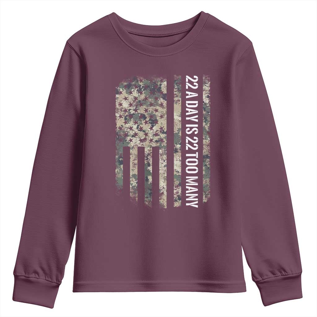 Veteran Suicide Prevention Support Youth Sweatshirt USA Flag 22 A Day Is 22 Too Many