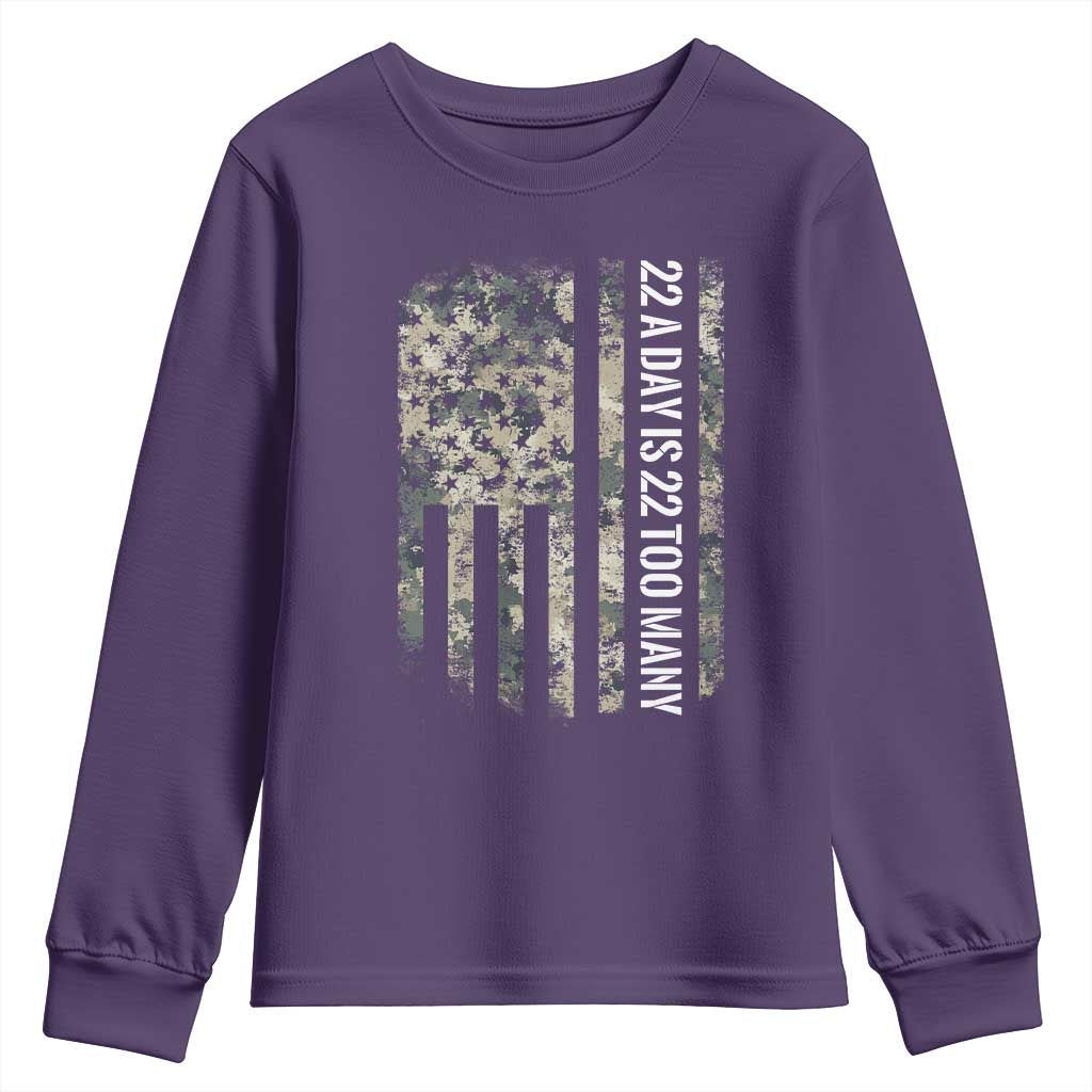 Veteran Suicide Prevention Support Youth Sweatshirt USA Flag 22 A Day Is 22 Too Many