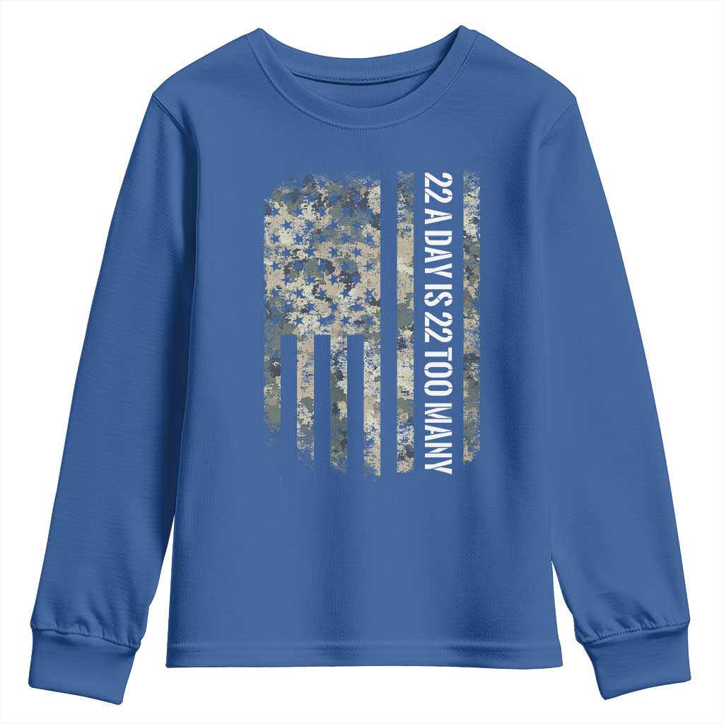Veteran Suicide Prevention Support Youth Sweatshirt USA Flag 22 A Day Is 22 Too Many