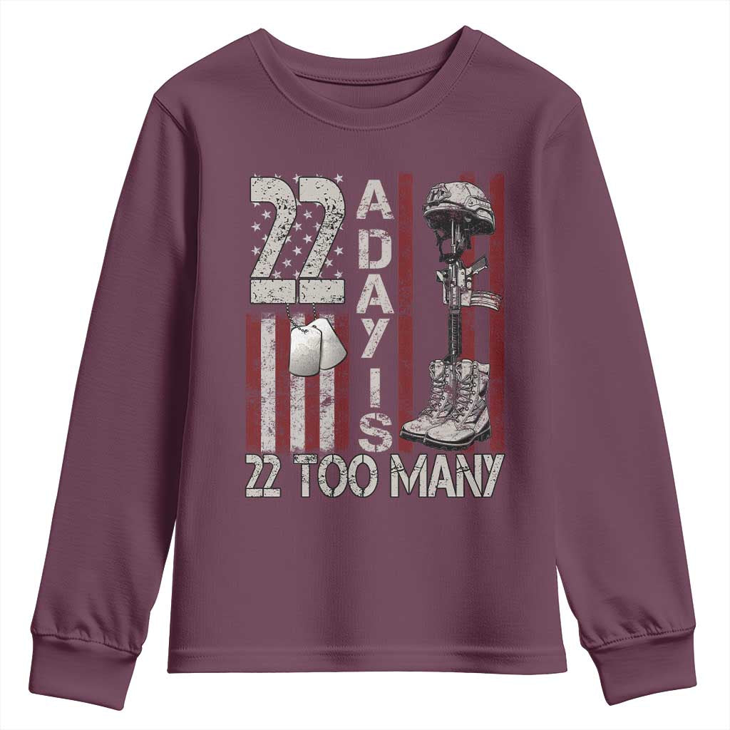 Veteran Suicide Prevention Support Youth Sweatshirt 22 A Day Is 22 Too Many