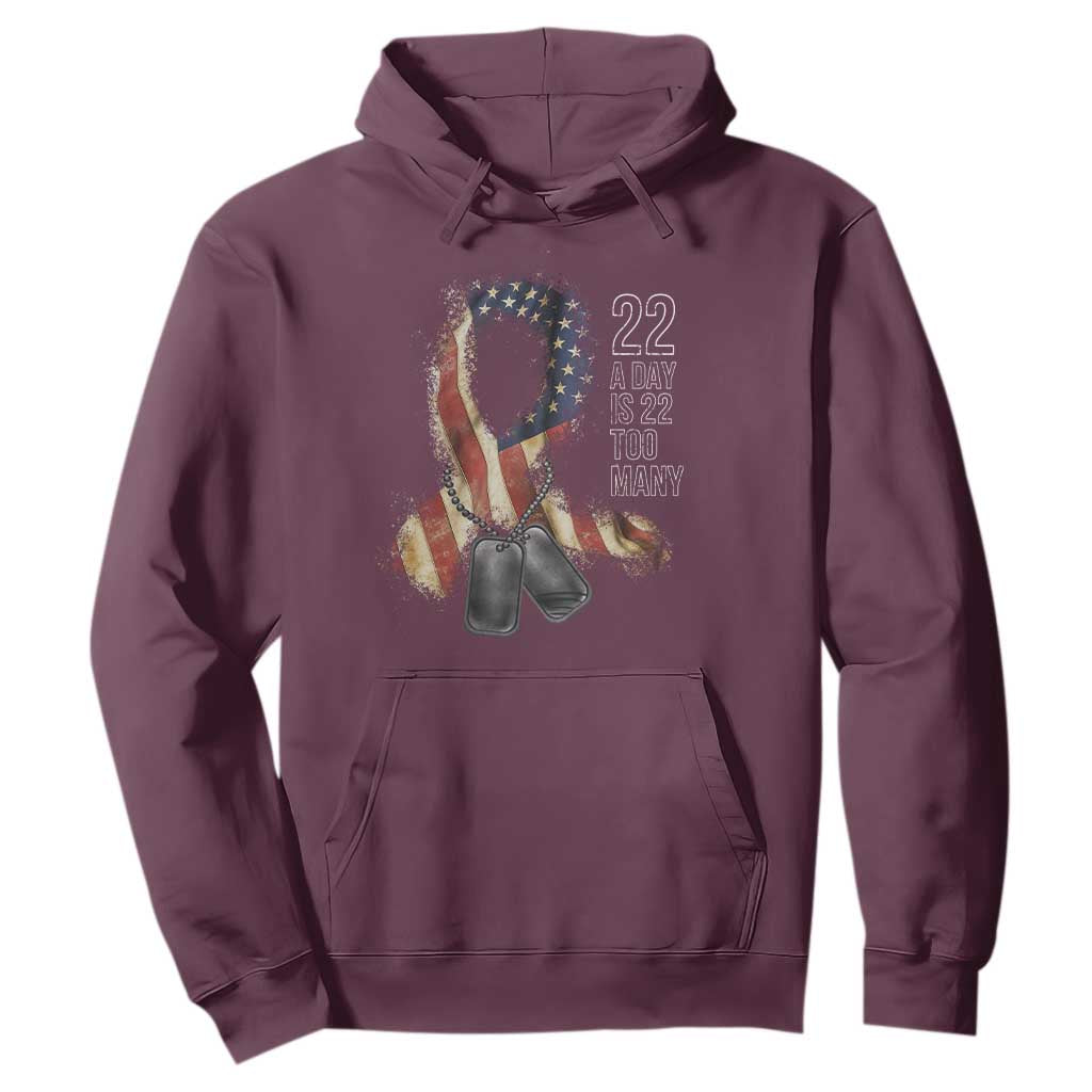 Veteran Suicide Prevention Support Hoodie 22 A Day Is 22 Too Many American Flag Ribbon