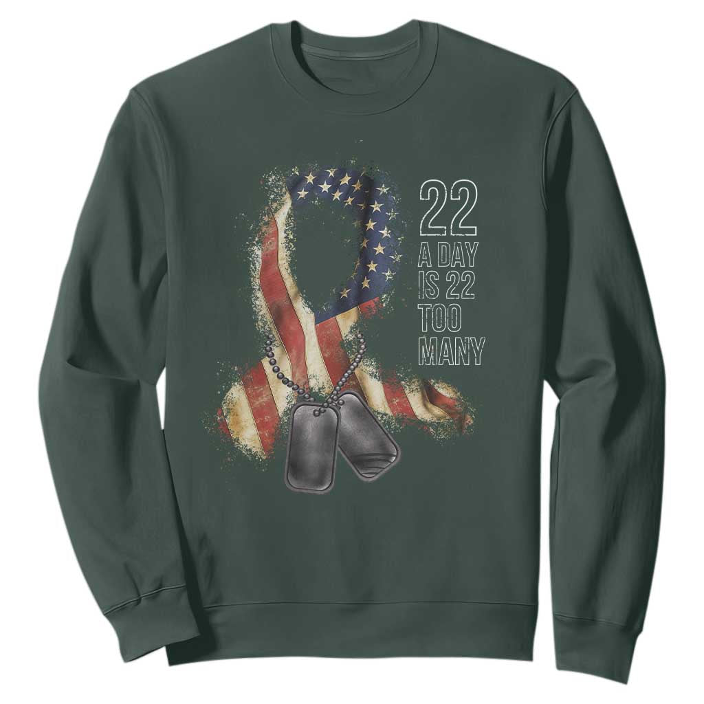 Veteran Suicide Prevention Support Sweatshirt 22 A Day Is 22 Too Many American Flag Ribbon