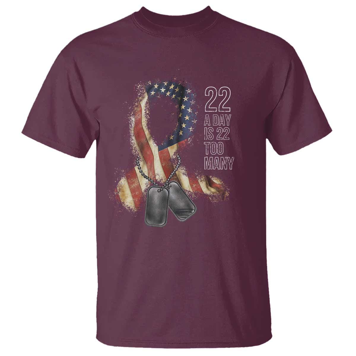 Veteran Suicide Prevention Support T Shirt 22 A Day Is 22 Too Many American Flag Ribbon