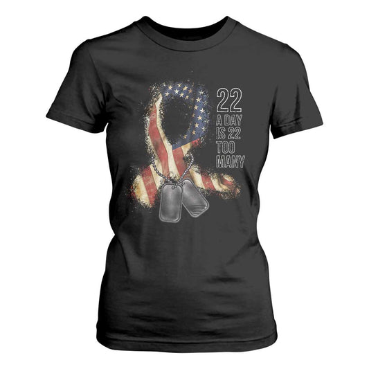 Veteran Suicide Prevention Support T Shirt For Women 22 A Day Is 22 Too Many American Flag Ribbon