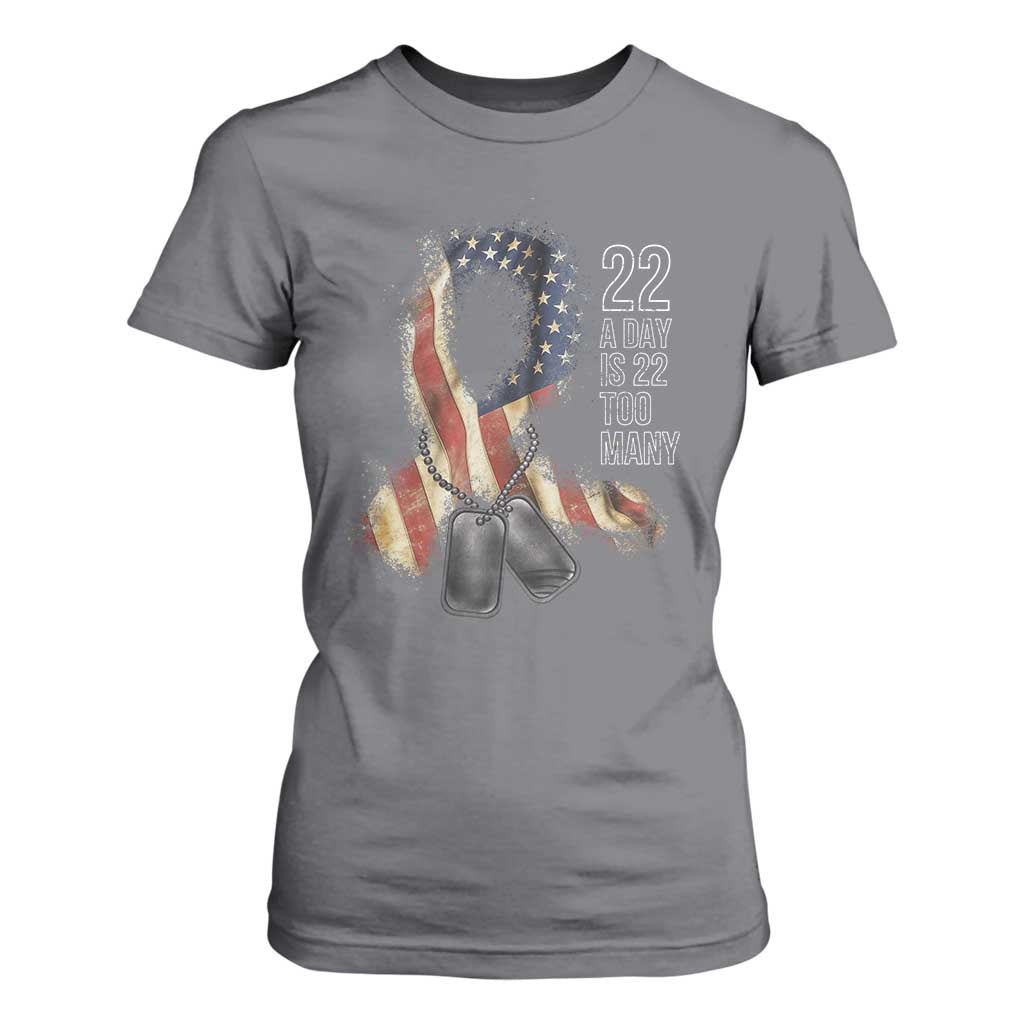 Veteran Suicide Prevention Support T Shirt For Women 22 A Day Is 22 Too Many American Flag Ribbon
