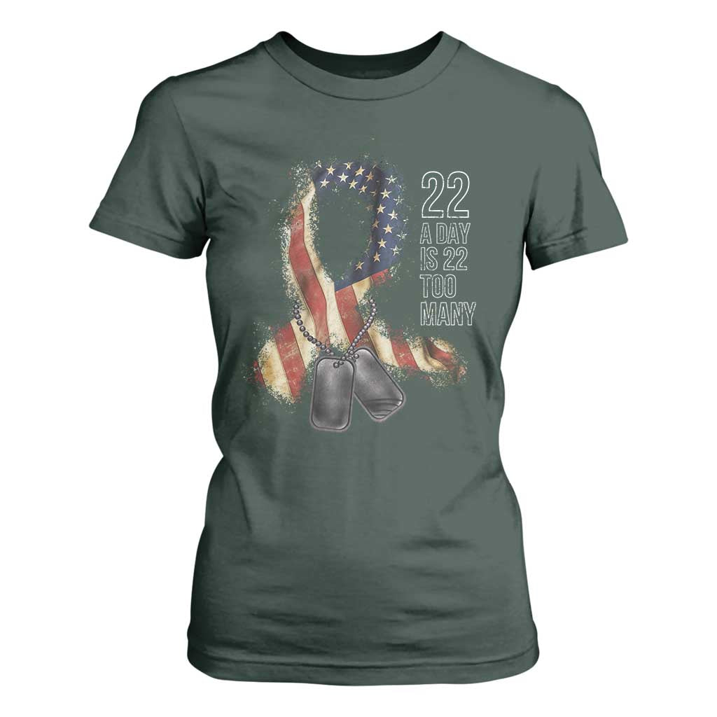 Veteran Suicide Prevention Support T Shirt For Women 22 A Day Is 22 Too Many American Flag Ribbon
