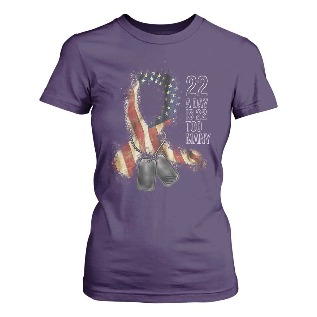 Veteran Suicide Prevention Support T Shirt For Women 22 A Day Is 22 Too Many American Flag Ribbon