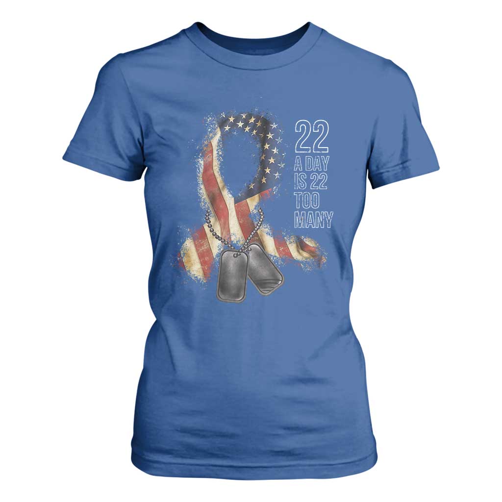Veteran Suicide Prevention Support T Shirt For Women 22 A Day Is 22 Too Many American Flag Ribbon