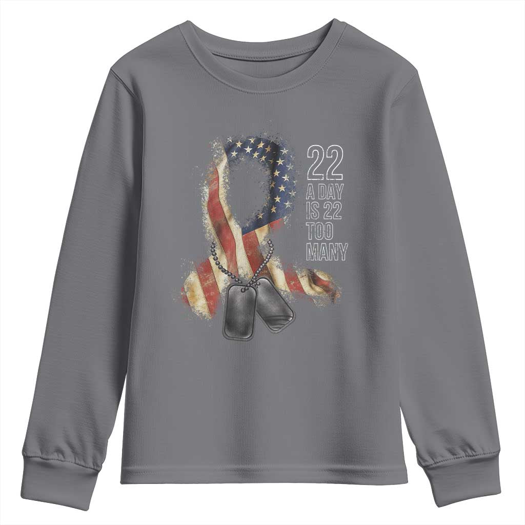 Veteran Suicide Prevention Support Youth Sweatshirt 22 A Day Is 22 Too Many American Flag Ribbon