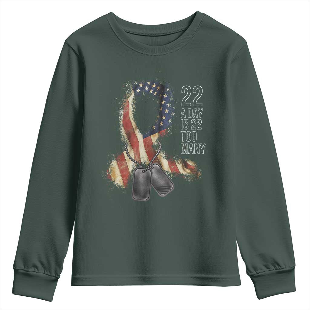 Veteran Suicide Prevention Support Youth Sweatshirt 22 A Day Is 22 Too Many American Flag Ribbon