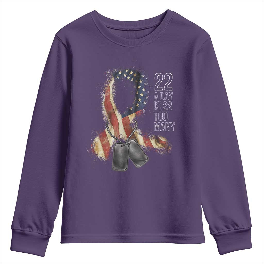 Veteran Suicide Prevention Support Youth Sweatshirt 22 A Day Is 22 Too Many American Flag Ribbon