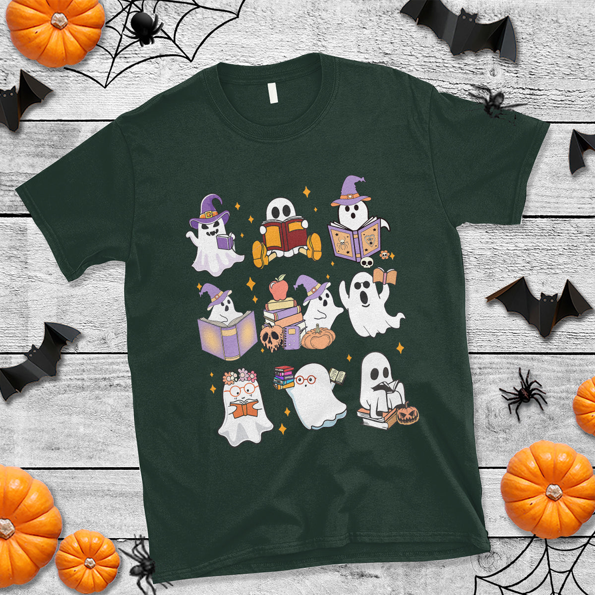 halloween-reading-t-shirt-reading-books-boo-sheet-ghosts-teacher-librarian