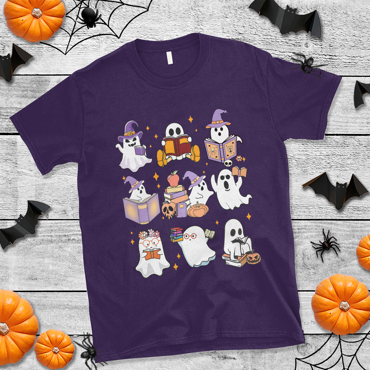 halloween-reading-t-shirt-reading-books-boo-sheet-ghosts-teacher-librarian